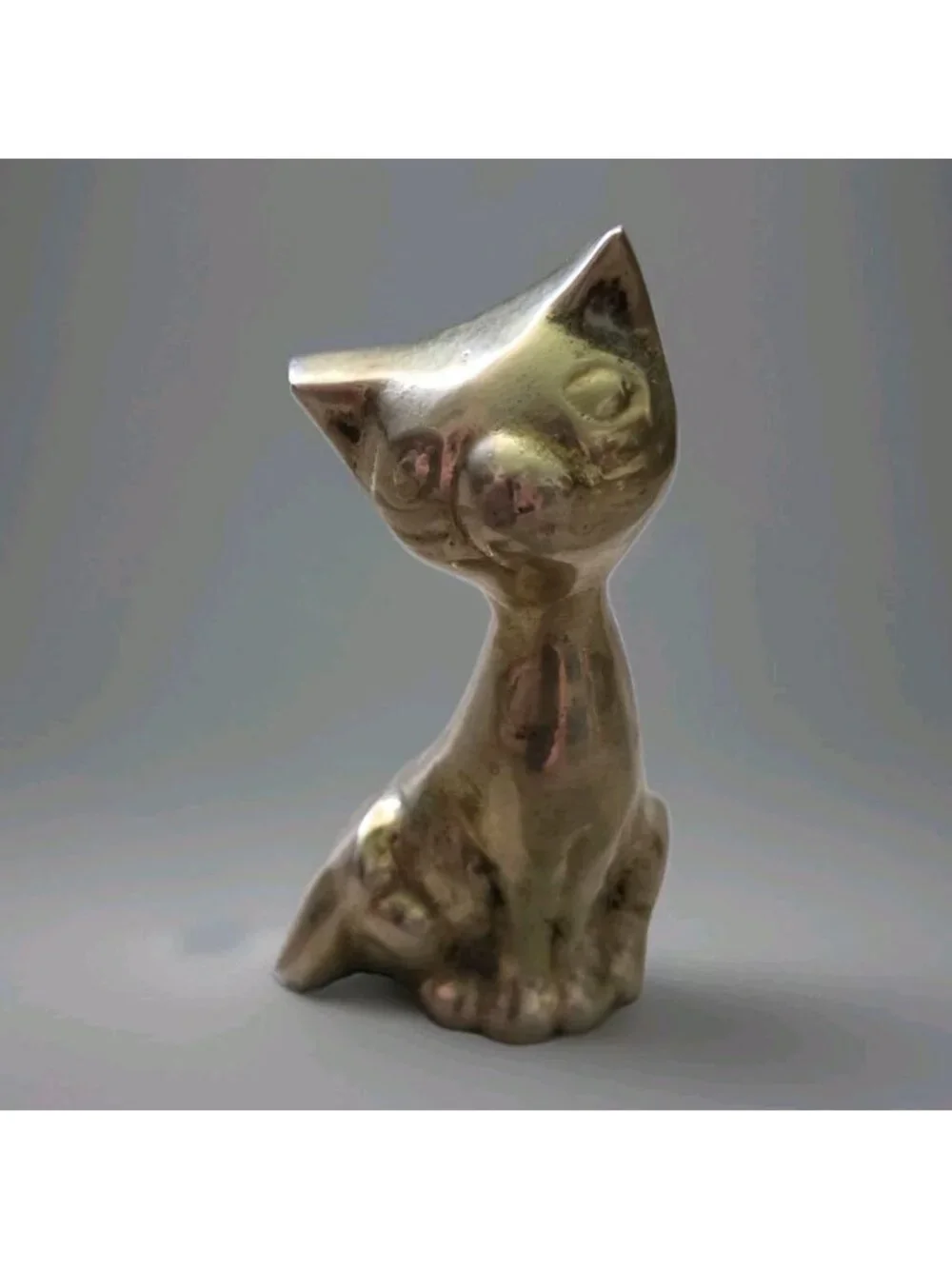 Vintage Brass Cat 3.5" Figurine Mid Century Modern Minimalist Desk Decor MCM - Picture 1 of 12